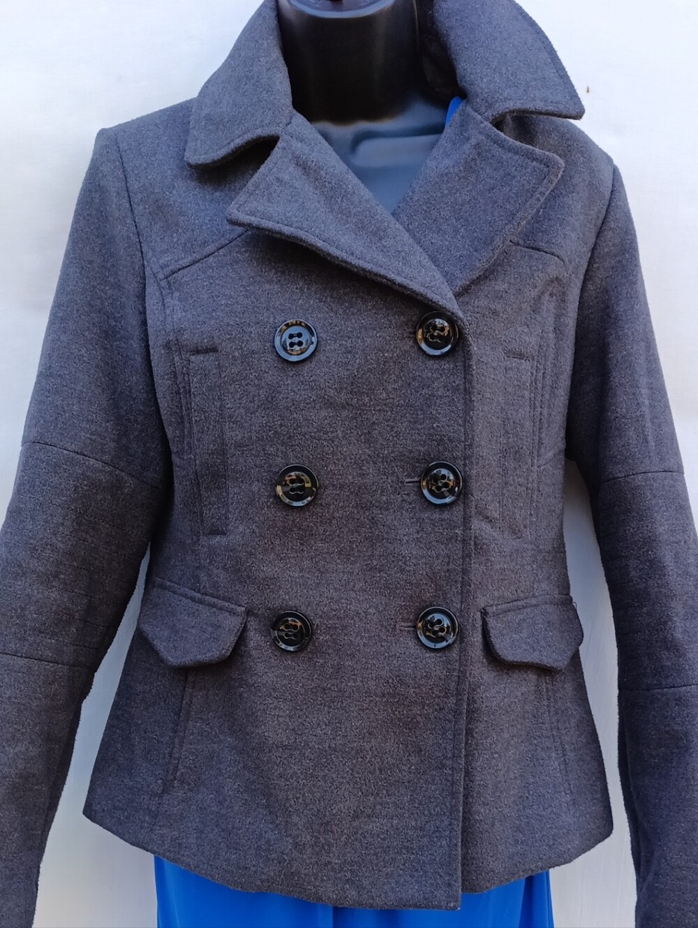 Maralyn & Me Dark Charcoal Double-Breasted Pea Coat